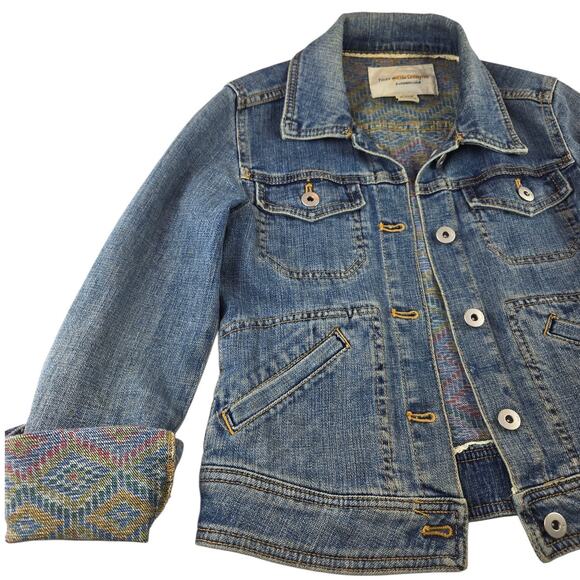 Pilcro and the Letterpress | Blue Jean Jacket w/Aztec Print | Size XXSP (00P) - Picture 3 of 6